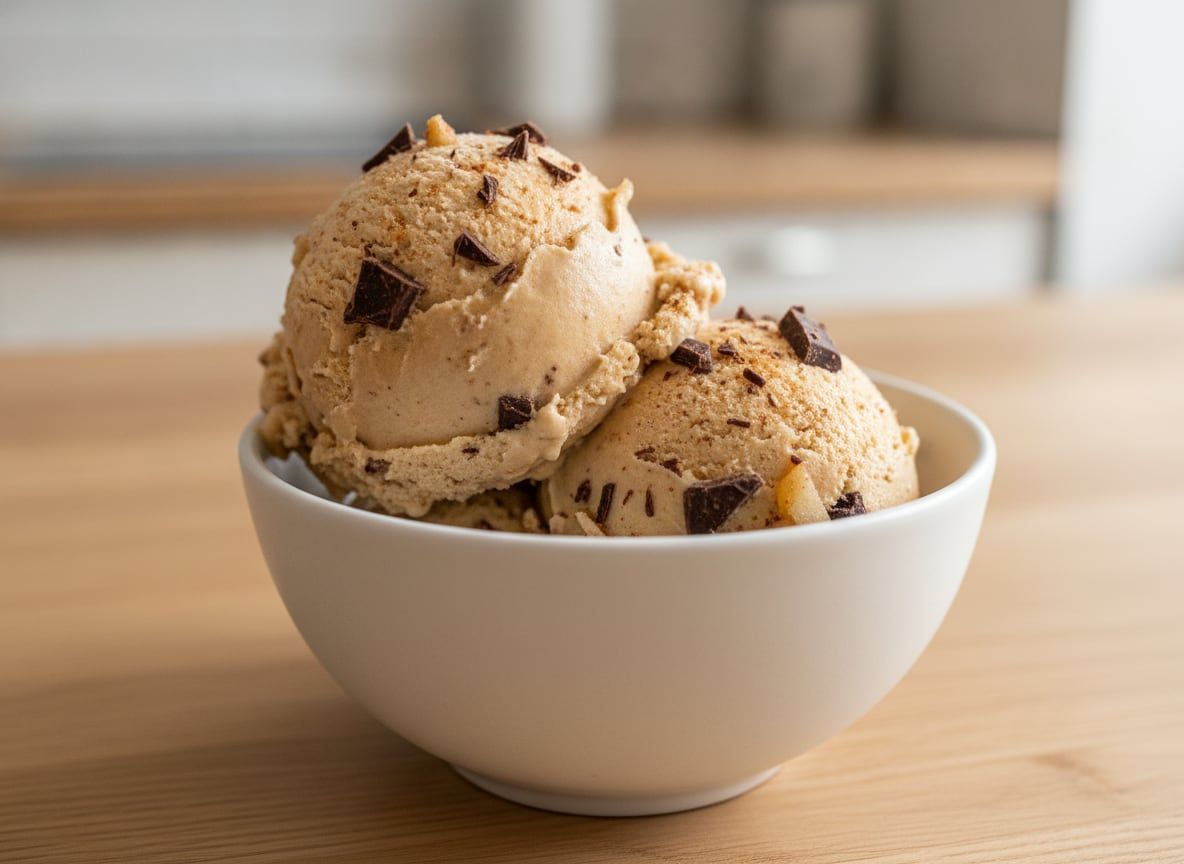 Vegan Caramelised Pear Ice Cream with Chocolate Chunks